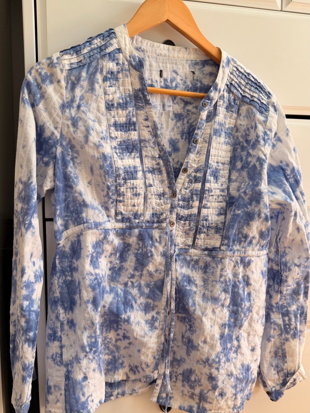Blue Tie-Dye Button Front Cotton Top